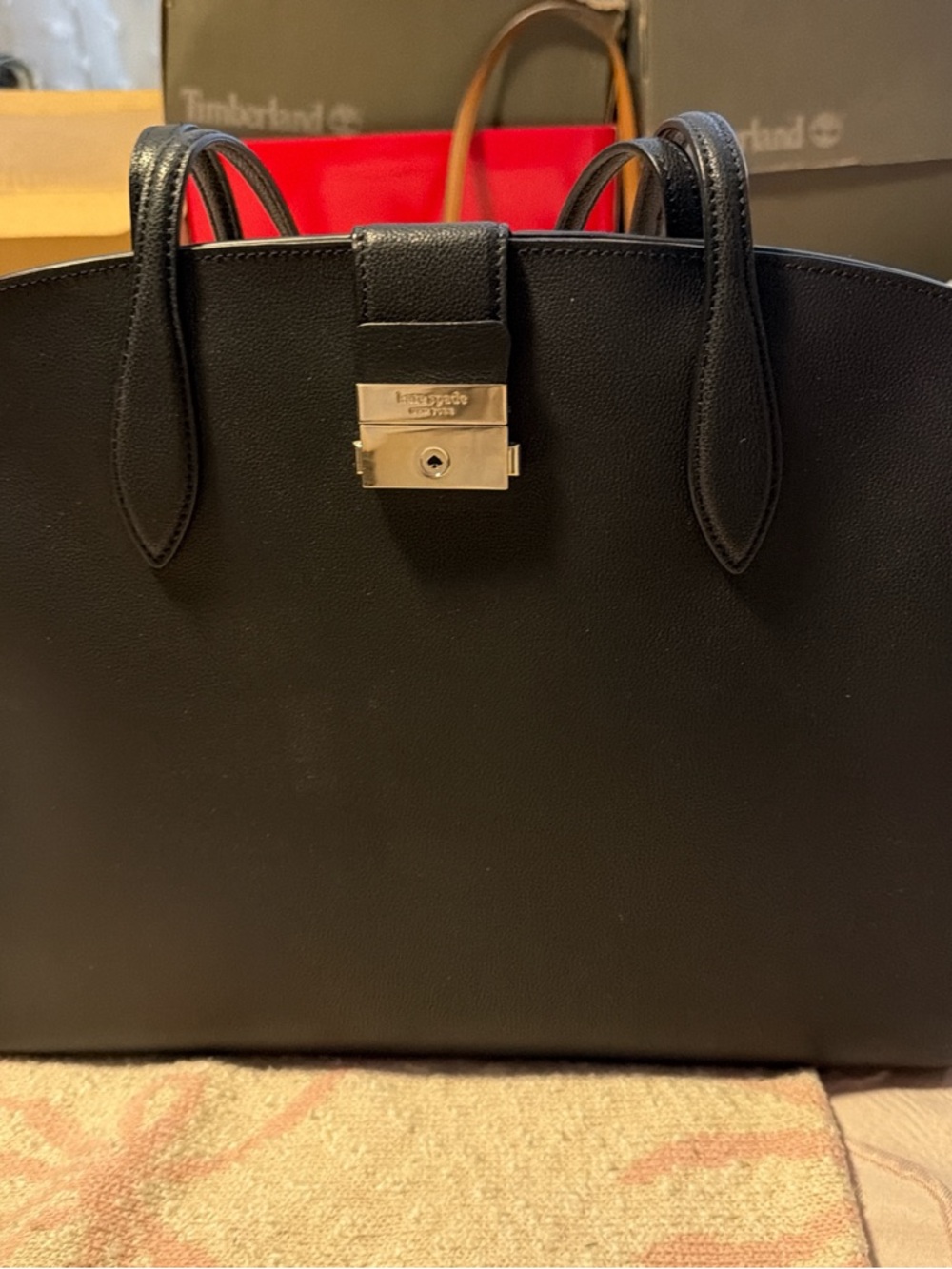 kate spade Black Leather Tote with Signature Lock